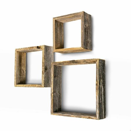 Homeroots Square Rustic Natural Weathered Grey Wood Open Box Shelve - Set of 3 380357
